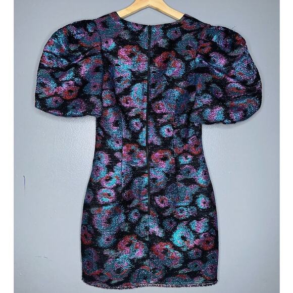 Rebecca Vallance Leila Puff Sleeve Mini Dress Metallic Blue/Purple Size US 2 - Picture 7 of 8